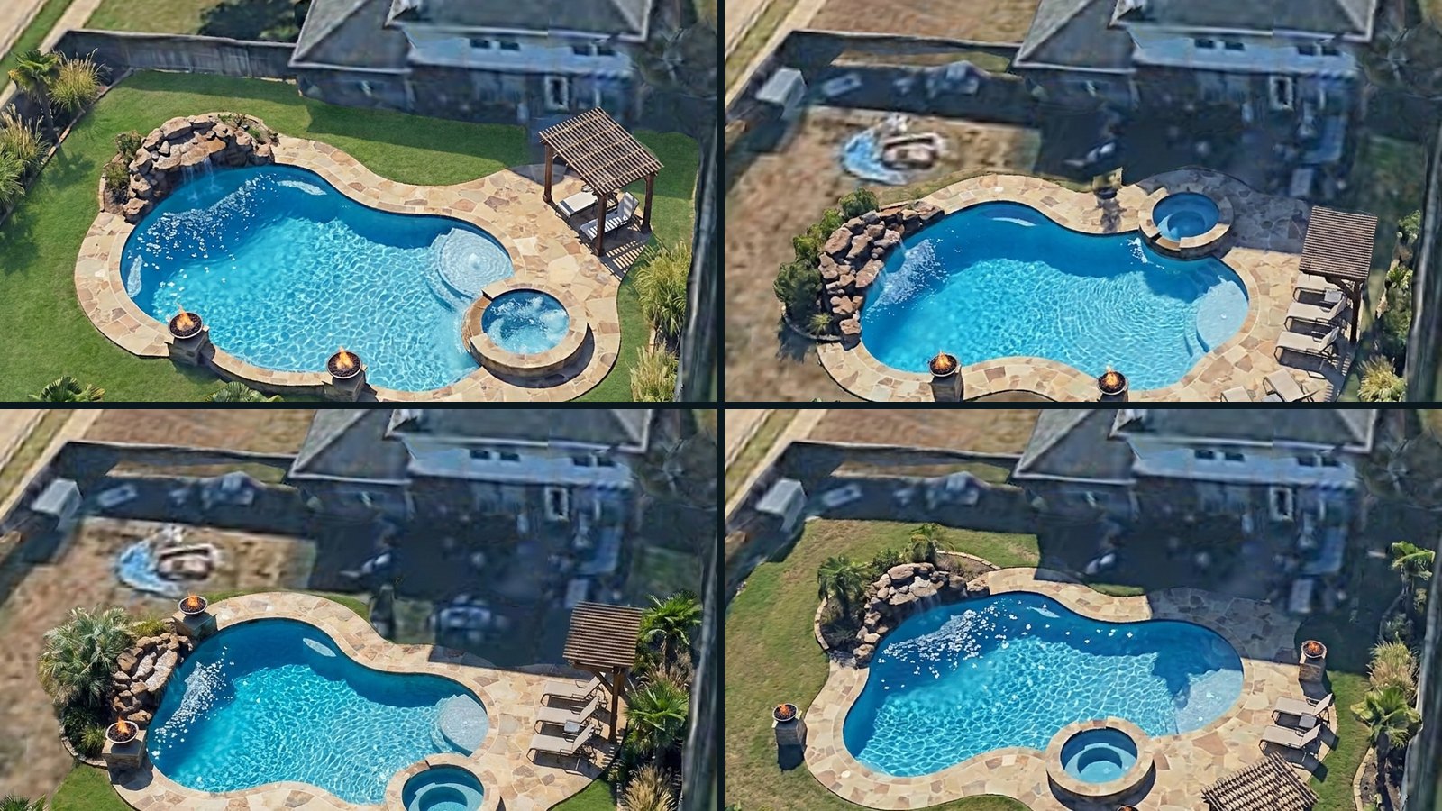 Four AI pool placement attempts side by side, all racing for the same placement brief
